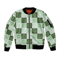 Sage Green Manta Ray Hawaiian Quilt Motif Sleeve Zip Bomber Jacket LT05 Unisex Green - Polynesian Pride