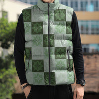 Sage Green Manta Ray Hawaiian Quilt Motif Sleeveless Puffer Jacket LT05 - Polynesian Pride
