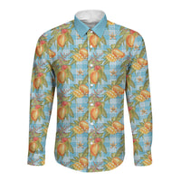 Vintage Hawaii Mango Long Sleeve Button Shirt Blue Hawaiian Palaka LT05 Unisex Blue - Polynesian Pride