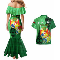 Personalized Tonga Couples Matching Mermaid Dress and Hawaiian Shirt Coat Of Arms Haapai With Ngatu Pattern LT05 - Polynesian Pride