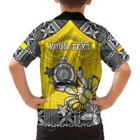 Personalised Happy Niue Constitution Day Family Matching Long Sleeve Bodycon Dress and Hawaiian Shirt Niuean Crab Hiapo Pattern Yellow Version LT05 - Polynesian Pride