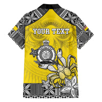 Personalised Happy Niue Constitution Day Family Matching Off The Shoulder Long Sleeve Dress and Hawaiian Shirt Niuean Crab Hiapo Pattern Yellow Version LT05 - Polynesian Pride