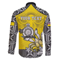 Personalised Happy Niue Constitution Day Family Matching Off The Shoulder Long Sleeve Dress and Hawaiian Shirt Niuean Crab Hiapo Pattern Yellow Version LT05 - Polynesian Pride