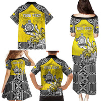 Personalised Happy Niue Constitution Day Family Matching Puletasi and Hawaiian Shirt Niuean Crab Hiapo Pattern Yellow Version LT05 - Polynesian Pride