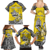 Personalised Happy Niue Constitution Day Family Matching Summer Maxi Dress and Hawaiian Shirt Niuean Crab Hiapo Pattern Yellow Version LT05 - Polynesian Pride