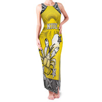 Personalised Happy Niue Constitution Day Family Matching Tank Maxi Dress and Hawaiian Shirt Niuean Crab Hiapo Pattern Yellow Version LT05 Mom's Dress Yellow - Polynesian Pride