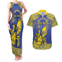 Personalised Niue The Rock Couples Matching Tank Maxi Dress and Hawaiian Shirt Niuean Crab Hiapo Pattern Blue Version LT05 Blue - Polynesian Pride