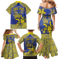Personalised Niue The Rock Family Matching Mermaid Dress and Hawaiian Shirt Niuean Crab Hiapo Pattern Blue Version LT05 - Polynesian Pride
