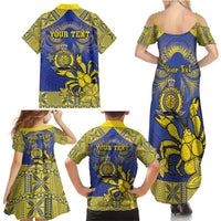 Personalised Niue The Rock Family Matching Summer Maxi Dress and Hawaiian Shirt Niuean Crab Hiapo Pattern Blue Version LT05 - Polynesian Pride