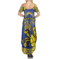 Personalised Niue The Rock Family Matching Summer Maxi Dress and Hawaiian Shirt Niuean Crab Hiapo Pattern Blue Version LT05 - Polynesian Pride