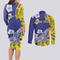 Personalised Nauru 92nd Anniversary Of Angam Couples Matching Long Sleeve Bodycon Dress and Long Sleeve Button Shirt Polynesian Whale Pattern LT05 - Polynesian Pride