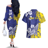 Personalised Nauru 92nd Anniversary Of Angam Couples Matching Off The Shoulder Long Sleeve Dress and Hawaiian Shirt Polynesian Whale Pattern LT05 - Polynesian Pride