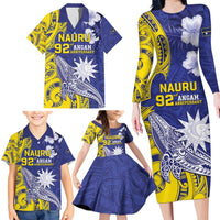 Personalised Nauru 92nd Anniversary Of Angam Family Matching Long Sleeve Bodycon Dress and Hawaiian Shirt Polynesian Whale Pattern LT05 - Polynesian Pride