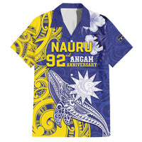 Personalised Nauru 92nd Anniversary Of Angam Family Matching Long Sleeve Bodycon Dress and Hawaiian Shirt Polynesian Whale Pattern LT05 Dad's Shirt - Short Sleeve Blue - Polynesian Pride