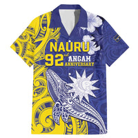Personalised Nauru 92nd Anniversary Of Angam Family Matching Mermaid Dress and Hawaiian Shirt Polynesian Whale Pattern LT05 Dad's Shirt - Short Sleeve Blue - Polynesian Pride