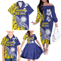 Personalised Nauru 92nd Anniversary Of Angam Family Matching Off The Shoulder Long Sleeve Dress and Hawaiian Shirt Polynesian Whale Pattern LT05 - Polynesian Pride
