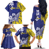 Personalised Nauru 92nd Anniversary Of Angam Family Matching Off The Shoulder Long Sleeve Dress and Hawaiian Shirt Polynesian Whale Pattern LT05 - Polynesian Pride