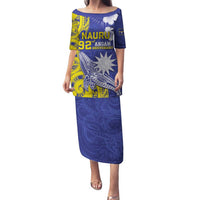Personalised Nauru 92nd Anniversary Of Angam Family Matching Puletasi and Hawaiian Shirt Polynesian Whale Pattern LT05 Mom's Dress Blue - Polynesian Pride
