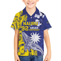 Personalised Nauru 92nd Anniversary Of Angam Family Matching Puletasi and Hawaiian Shirt Polynesian Whale Pattern LT05 Son's Shirt Blue - Polynesian Pride