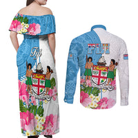 Fiji Day Couples Matching Off Shoulder Maxi Dress and Long Sleeve Button Shirts Tanoa Hibiscus Fijian Tapa Masi Pattern LT05 - Polynesian Pride