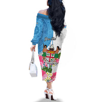 Personalized Fiji Day Off The Shoulder Long Sleeve Dress Tanoa Hibiscus Fijian Tapa Masi Pattern LT05 - Polynesian Pride