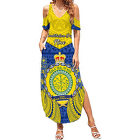 Niue Constitution Day Family Matching Summer Maxi Dress and Hawaiian Shirt Coat Of Arms Niuean Hiapo Pattern LT05 Mom's Dress Yellow - Polynesian Pride