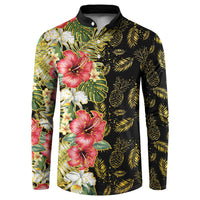 Hawaii Discoverers Day Button Sweatshirt Tropical Hibiscus Glitter Black