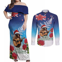 New Zealand Kiwi Christmas Couples Matching Off Shoulder Maxi Dress and Long Sleeve Button Shirt Xmas Vibe LT05 Blue - Polynesian Pride
