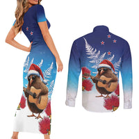 New Zealand Kiwi Christmas Couples Matching Short Sleeve Bodycon Dress and Long Sleeve Button Shirt Xmas Vibe LT05 - Polynesian Pride