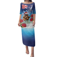 New Zealand Kiwi Christmas Family Matching Puletasi and Hawaiian Shirt Xmas Vibe LT05 Mom's Dress Blue - Polynesian Pride