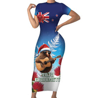 New Zealand Kiwi Christmas Family Matching Short Sleeve Bodycon Dress and Hawaiian Shirt Xmas Vibe LT05 Mom's Dress Blue - Polynesian Pride