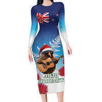 New Zealand Kiwi Christmas Long Sleeve Bodycon Dress Xmas Vibe LT05 Long Dress Blue - Polynesian Pride