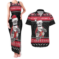 New Zealand Santa Tiki Christmas Couples Matching Tank Maxi Dress and Hawaiian Shirt Meri Kirihimete LT05 Black - Polynesian Pride