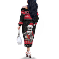 New Zealand Santa Tiki Christmas Family Matching Off The Shoulder Long Sleeve Dress and Hawaiian Shirt Meri Kirihimete LT05 - Polynesian Pride