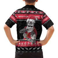 New Zealand Santa Tiki Christmas Family Matching Short Sleeve Bodycon Dress and Hawaiian Shirt Meri Kirihimete LT05 - Polynesian Pride