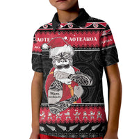 New Zealand Santa Tiki Christmas Kid Polo Shirt Meri Kirihimete LT05 Kid Black - Polynesian Pride