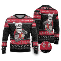 New Zealand Santa Tiki Christmas Ugly Christmas Sweater Meri Kirihimete LT05 Black - Polynesian Pride