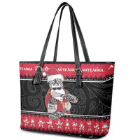 New Zealand Santa Tiki Christmas Leather Tote Bag Meri Kirihimete LT05 - Polynesian Pride