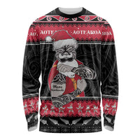 New Zealand Santa Tiki Christmas Long Sleeve Shirt Meri Kirihimete LT05 Unisex Black - Polynesian Pride