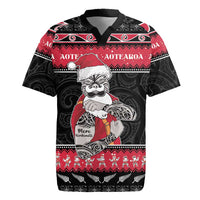 New Zealand Santa Tiki Christmas Rugby Jersey Meri Kirihimete LT05 Black - Polynesian Pride