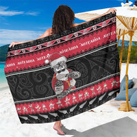 New Zealand Santa Tiki Christmas Sarong Meri Kirihimete LT05 One Size 44 x 66 inches Black - Polynesian Pride