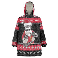 New Zealand Santa Tiki Christmas Wearable Blanket Hoodie Meri Kirihimete LT05 One Size Black - Polynesian Pride