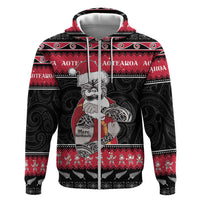 New Zealand Santa Tiki Christmas Zip Hoodie Meri Kirihimete LT05 Zip Hoodie Black - Polynesian Pride