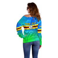 Personalised Solomon Islands Choiseul Province Day Off Shoulder Sweater Sea Turtle Tribal Pattern LT05 - Polynesian Pride
