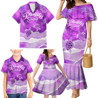 Personalised Pasifika Festival Family Matching Mermaid Dress and Hawaiian Shirt Violet Tropical Turtle LT05 - Polynesian Pride