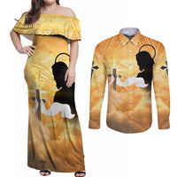 Happy Good Friday Couples Matching Off Shoulder Maxi Dress and Long Sleeve Button Shirt God Will Bless You LT05 Gold - Polynesian Pride