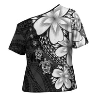 Polynesia Romantic Valentine Cross Shoulder Shirt Sea Turtle Couple With Black Plumeria