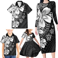 Polynesia Romantic Valentine Family Matching Long Sleeve Bodycon Dress and Hawaiian Shirt Sea Turtle Couple With Black Plumeria LT05 - Polynesian Pride