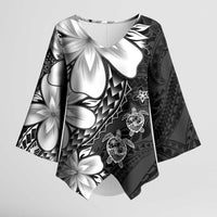 Polynesia Romantic Valentine Kimono Sleeve Blouse Sea Turtle Couple With Black Plumeria