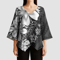 Polynesia Romantic Valentine Kimono Sleeve Blouse Sea Turtle Couple With Black Plumeria